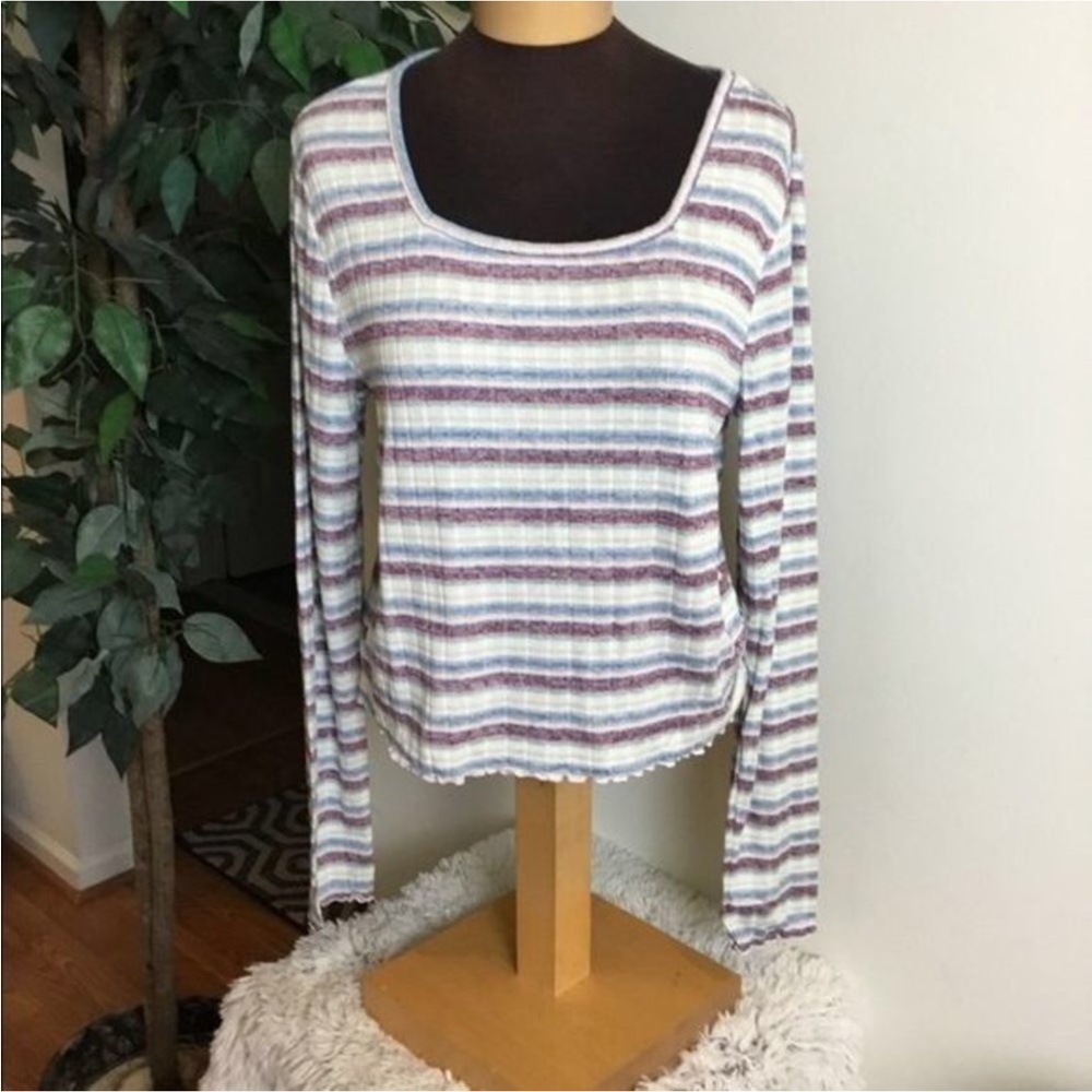 SO long sleeve square neck tee Woman’s Juniors size 2X striped ribbed fabric